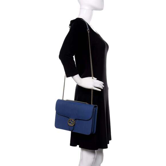 Gucci Dollar Interlocking GG Blue Leather Medium Chain Shoulder - Picture 7 of 8